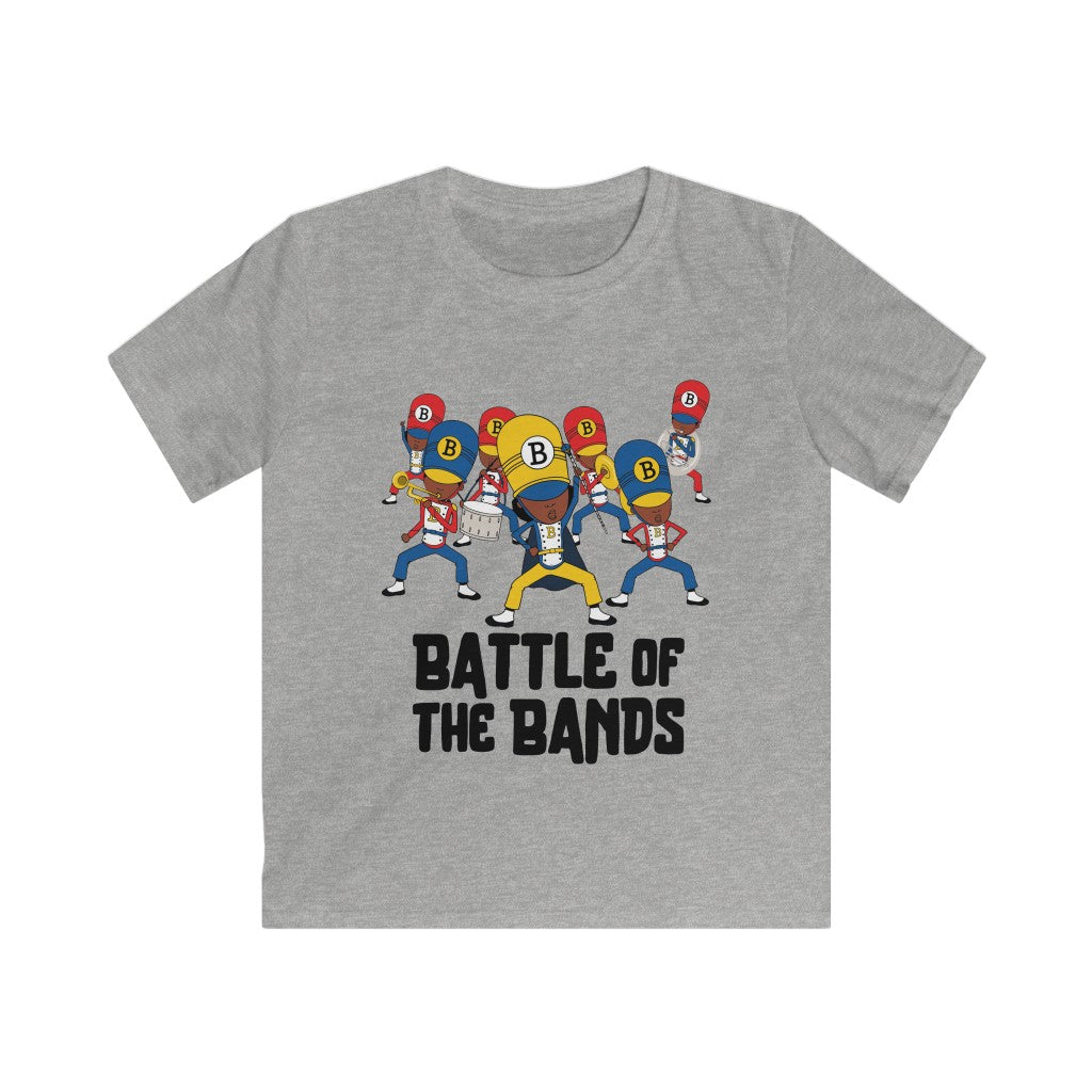 Battle of the Bands t-shirt with illustrated images of an HBCU marching band and drum major